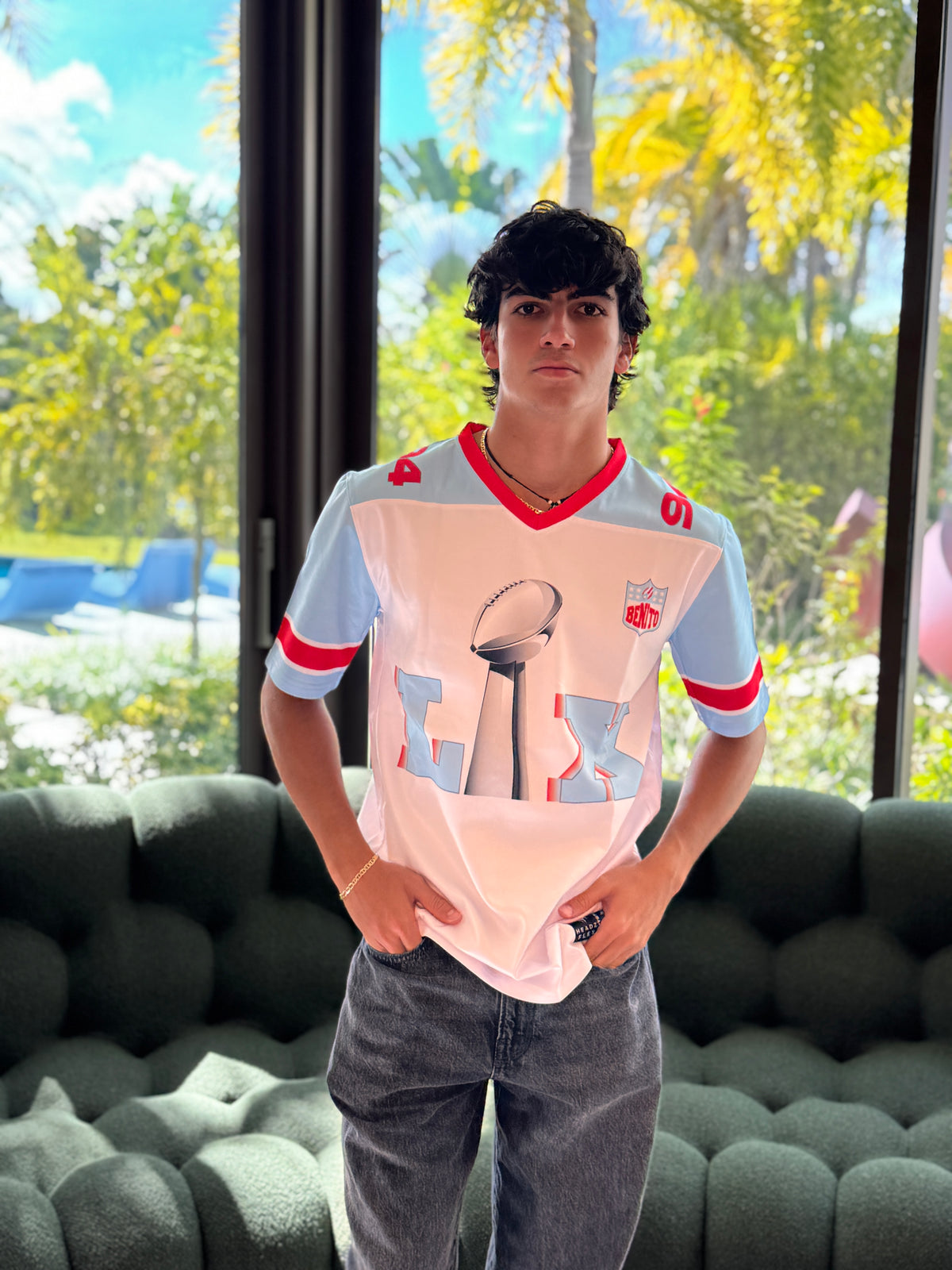 Limited Edition Trophy Graphic V-Neck T-Shirt – Puerto Rico Streetwear Jersey