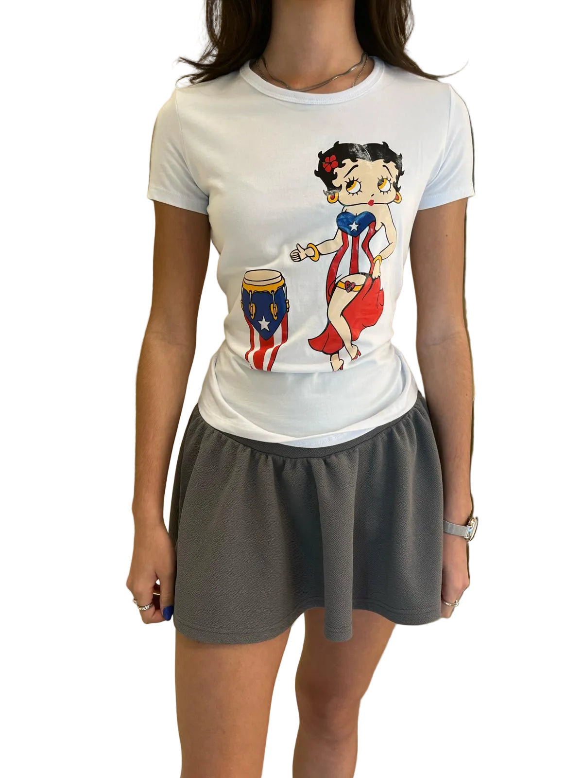 Puerto Rico salsa T-shirt for women with flag and timbales graphic
