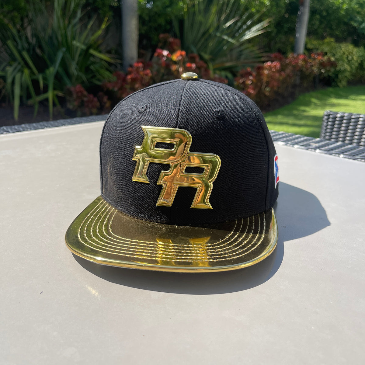 Puerto Rico Black Metallic Gold Hat - 5D Embroidered Flat Brim Snapback Cap
