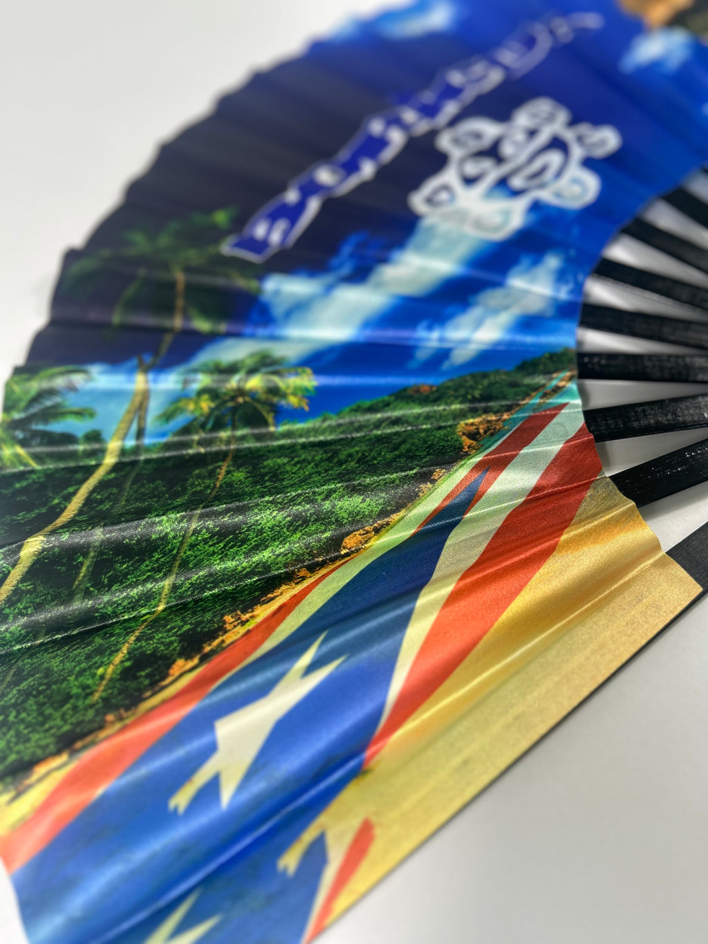 Large bamboo rib Puerto Rico hand fan for festivals and beach days