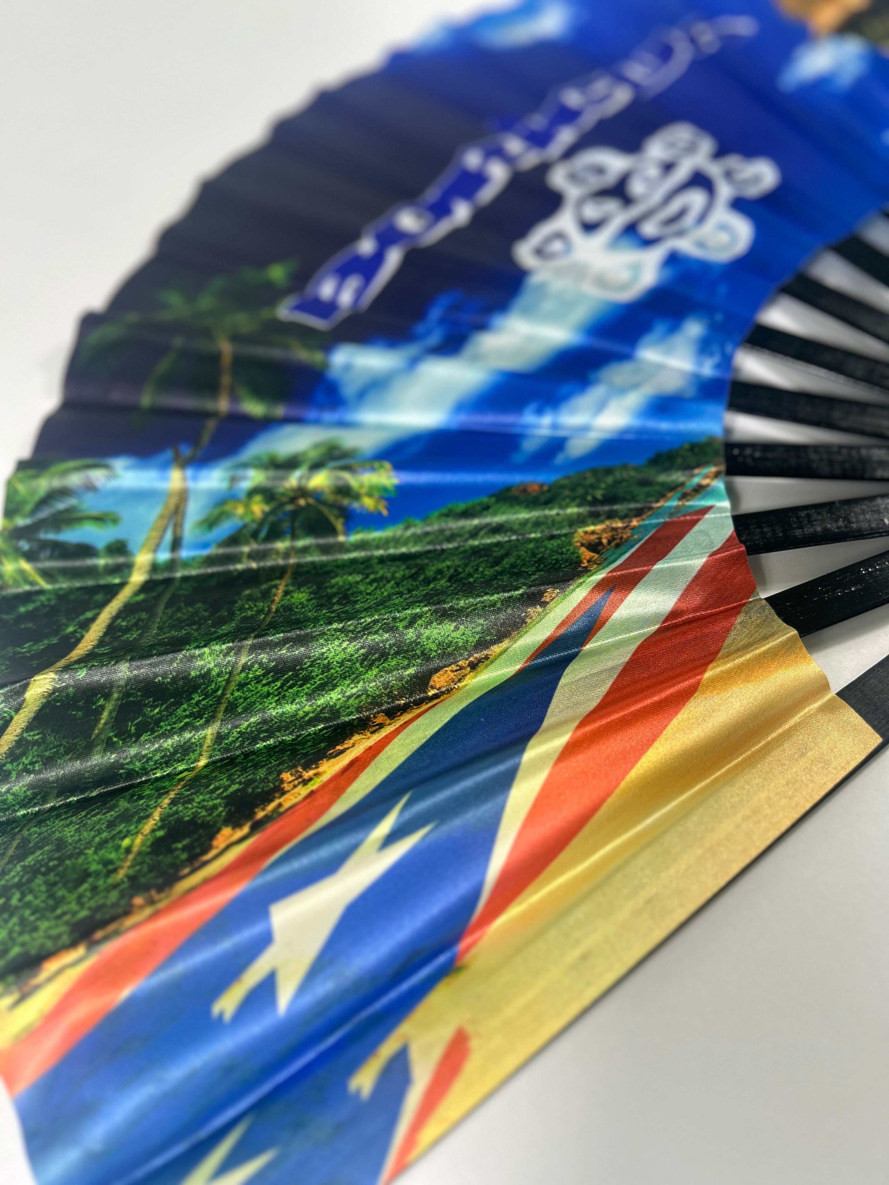Large bamboo rib Puerto Rico hand fan for festivals and beach days