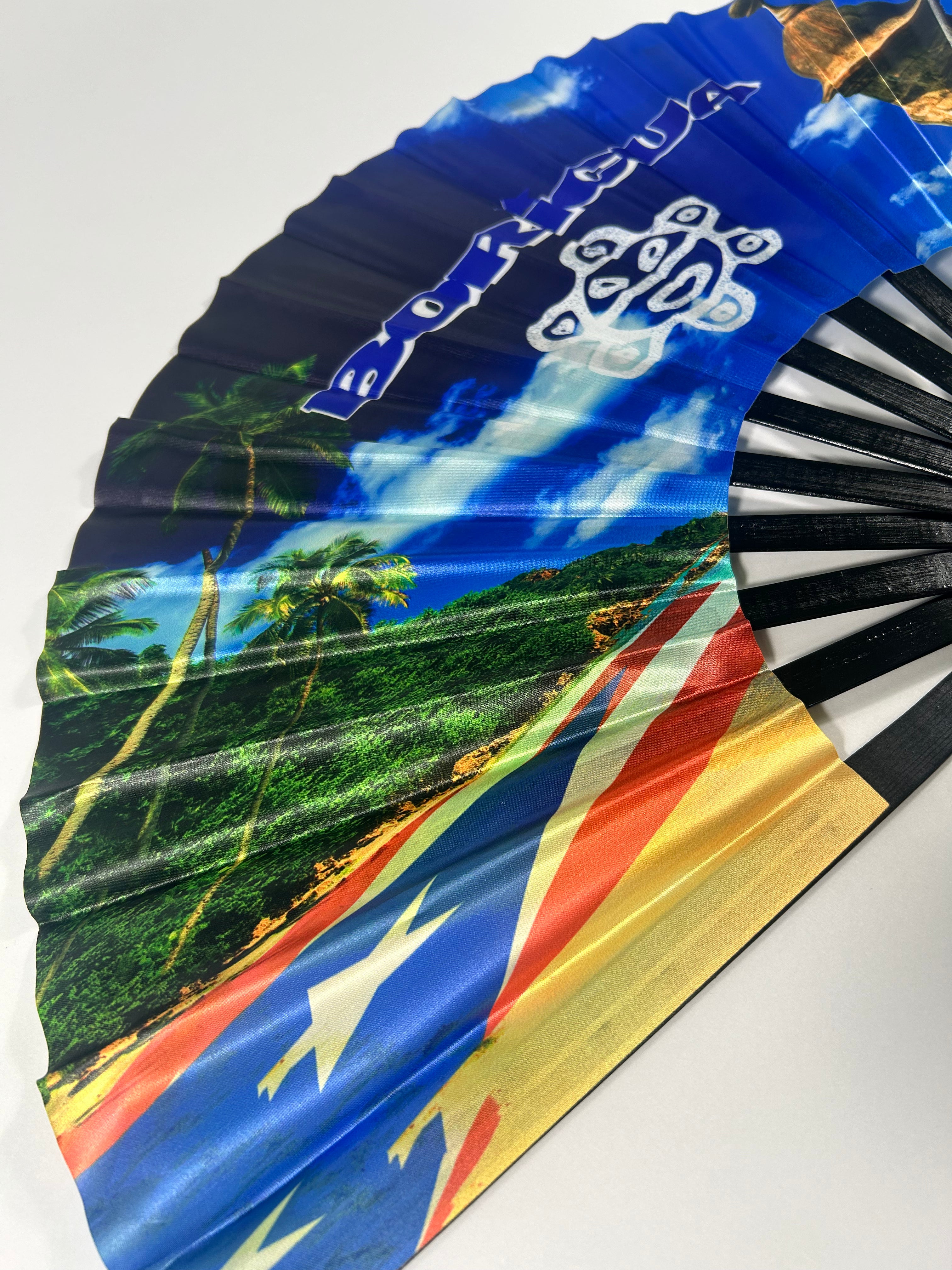 Puerto Rico Sun Boricua Folding Fan – Large Bamboo Rib Clack Fan