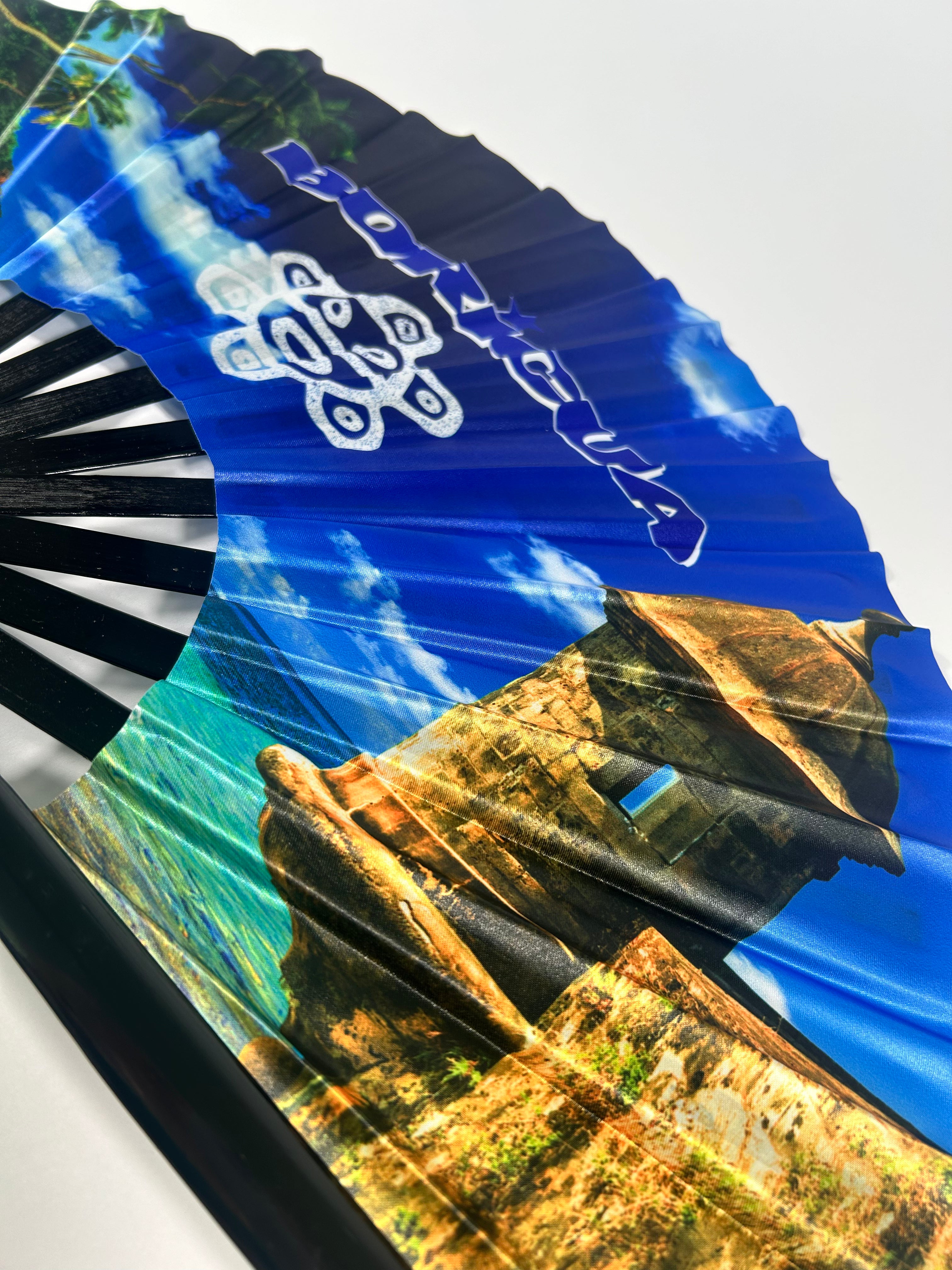 Puerto Rico Sun Boricua Folding Fan – Large Bamboo Rib Clack Fan