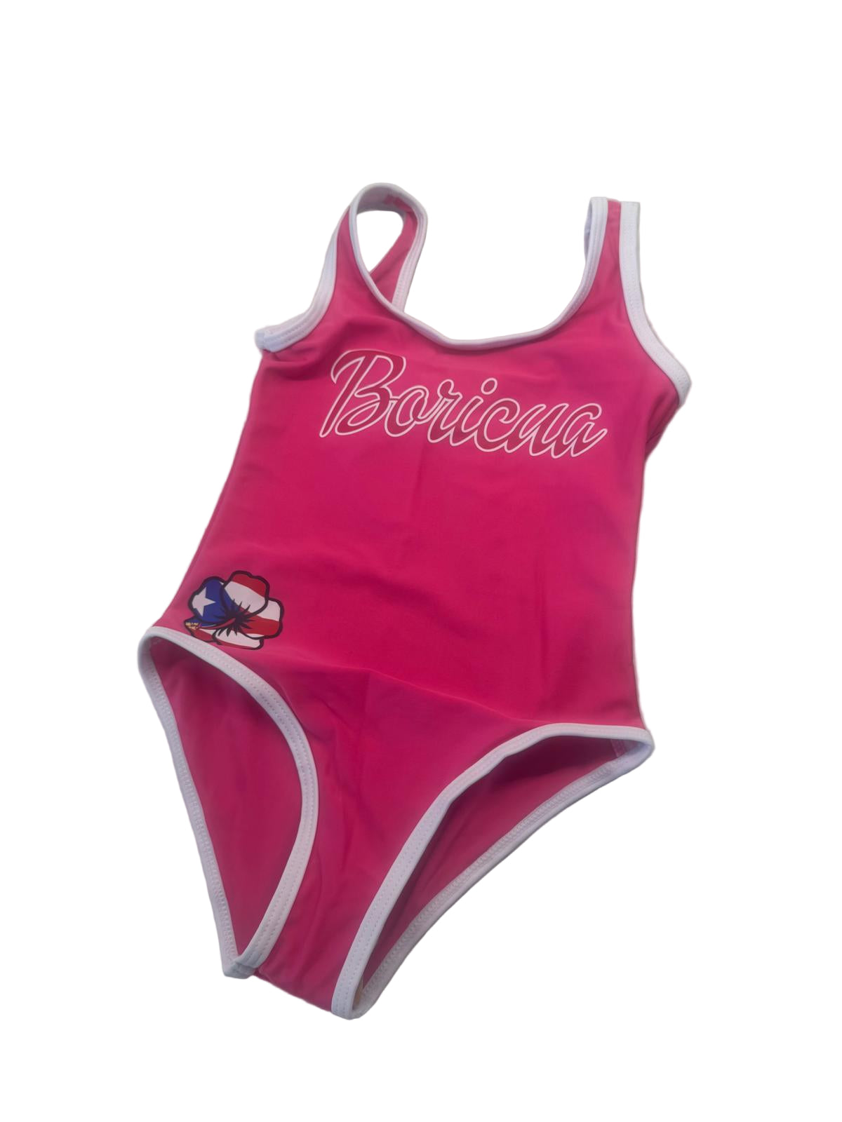 Boricua Pink One Piece Bathing Suit – Lycra Swimsuit for Girls