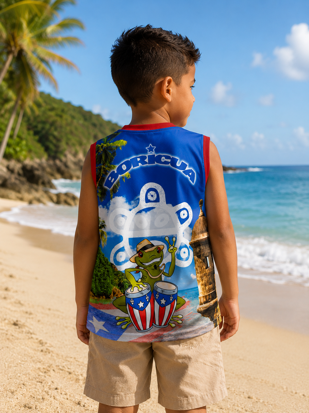 Boricua Coquí Kids Performance Jersey | Puerto Rico Sleeveless Graphic Shirt