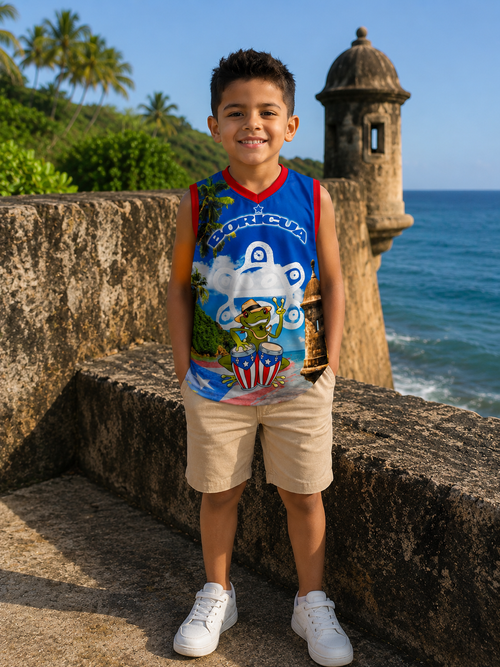 Boricua Coquí Kids Performance Jersey | Puerto Rico Sleeveless Graphic Shirt