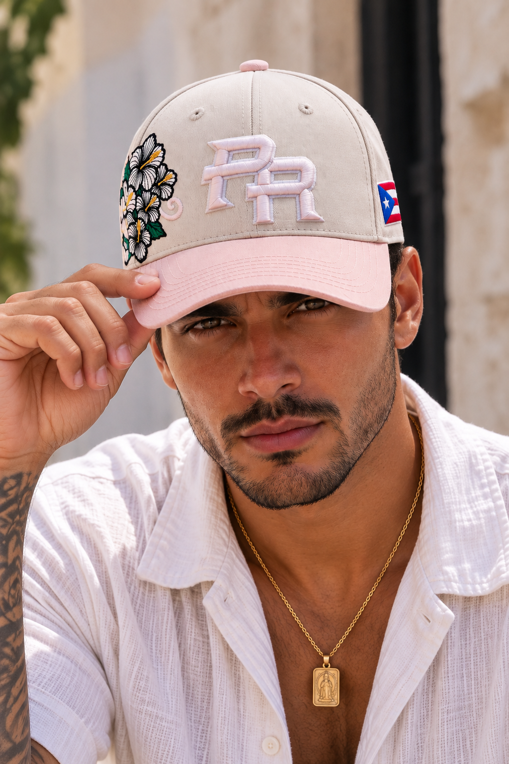 Flor de Maga Heritage Cotton Cap – Ivory Dusty Rose