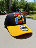 Puerto Rico 21 Curved Brim Cap – Black Crown, Yellow Brim | Tainowears®