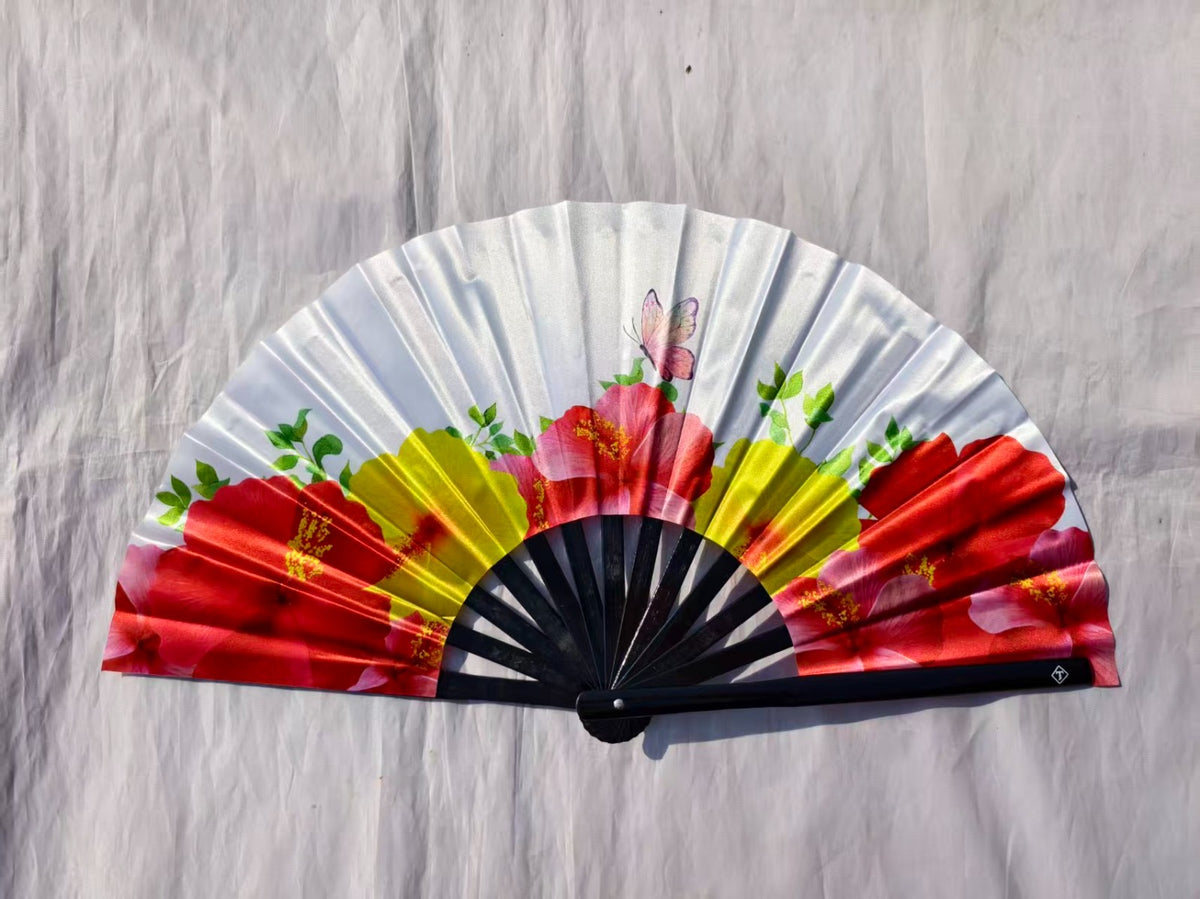 Tropical Hibiscus Butterfly Folding Fan – Bamboo Clack Hand Fan