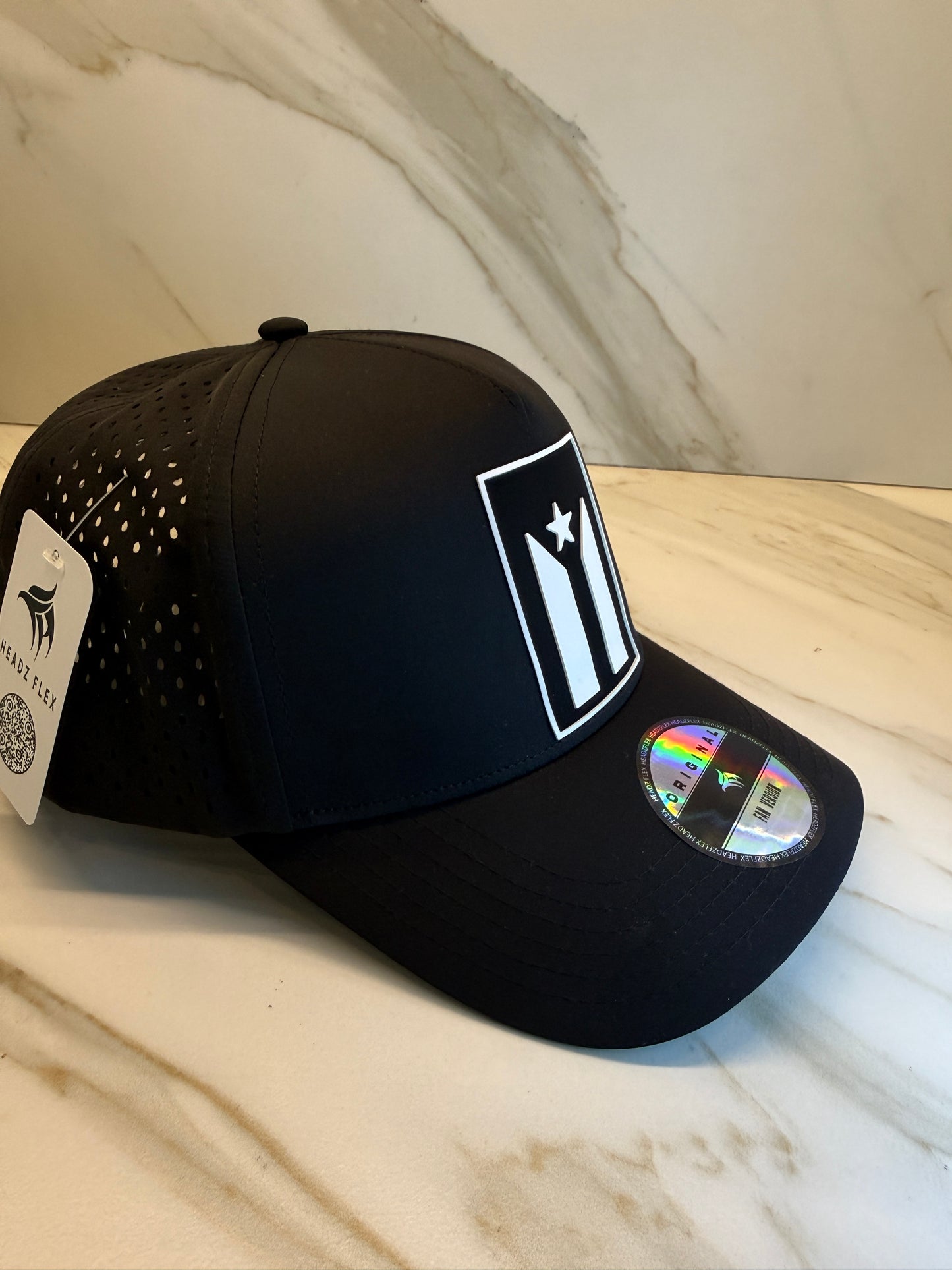 Puerto Rico Black Flag Water-Resistant Snapback Hat – Adjustable Perforated Cap