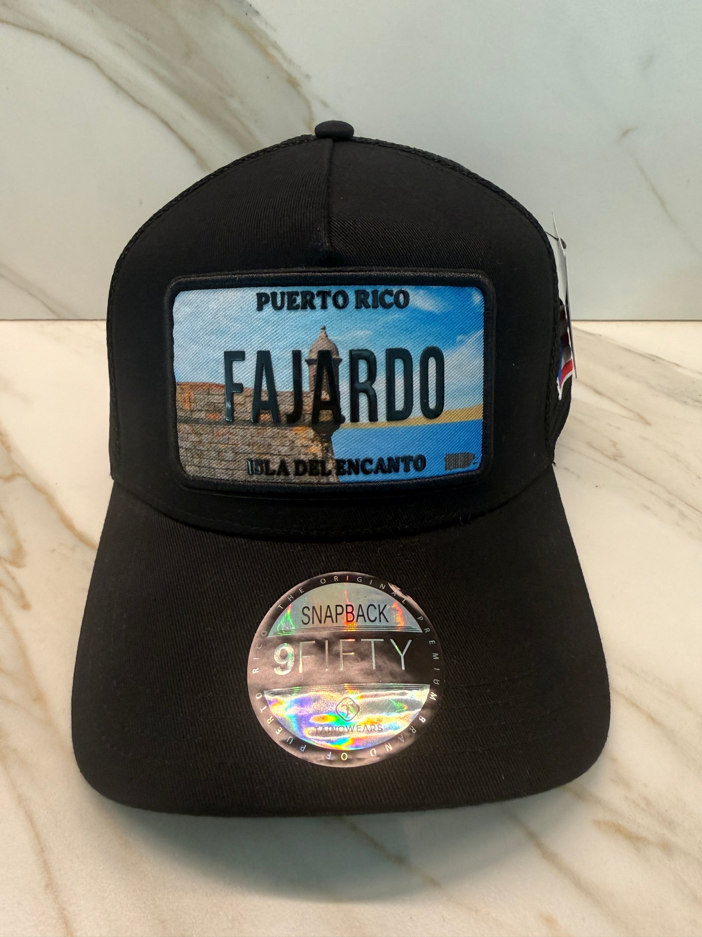 Puerto Rico Curved Brim Snapback Trucker Hat – Mesh Back, Leather License-Plate Patch, Isla del Encanto