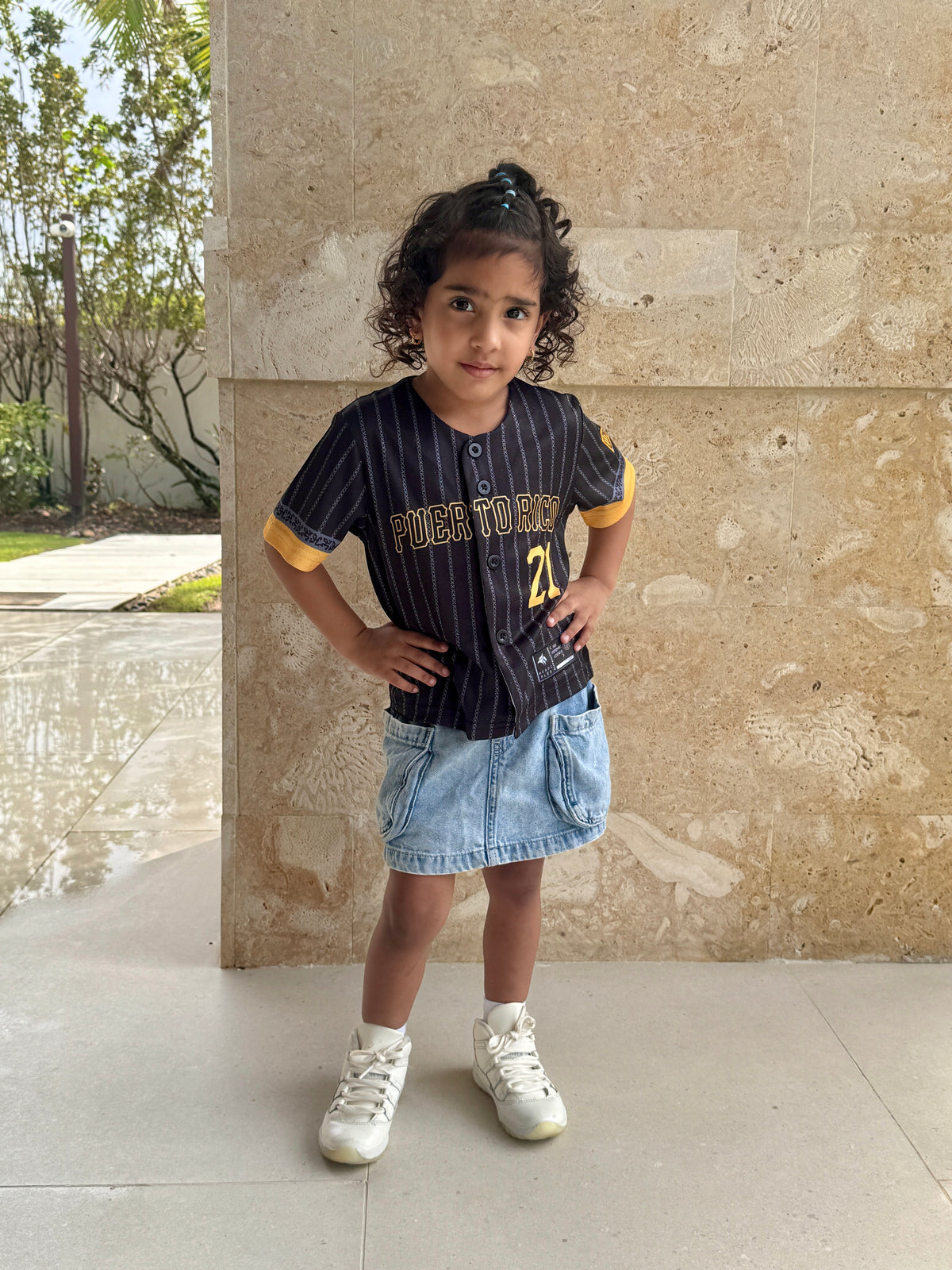 Puerto Rico Clemente Coquí Kids Baseball Jersey – Black Gold Youth Button-Up Shirt