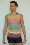 Rainbow Fishnet Long Tank Top – See-Through Mesh Camisole, Sleeveless Cover-Up for Women