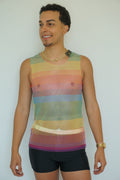 Rainbow Fishnet Long Tank Top – See-Through Mesh Camisole, Sleeveless Cover-Up for Women