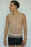 White Fishnet Long Tank Top Sleeveless Crystal See Through Mesh Camisole Cover Up Tops unisex