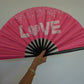 Love Pink Large Rave Fan – Bamboo Folding Hand Fan with Loud Clack | Festival, Drag, EDM, Party Handheld Fan
