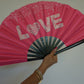 Love Pink Large Rave Fan – Bamboo Folding Hand Fan with Loud Clack | Festival, Drag, EDM, Party Handheld Fan