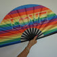 LOVE Rainbow Large Rave Fan – Bamboo Folding Hand Fan with Loud Clack | Festival, Drag, EDM, Party Handheld Fan