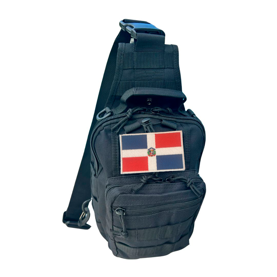 Tactical Sling Bag with Flag Patch – Black Water-Resistant Crossbody Chest Pack