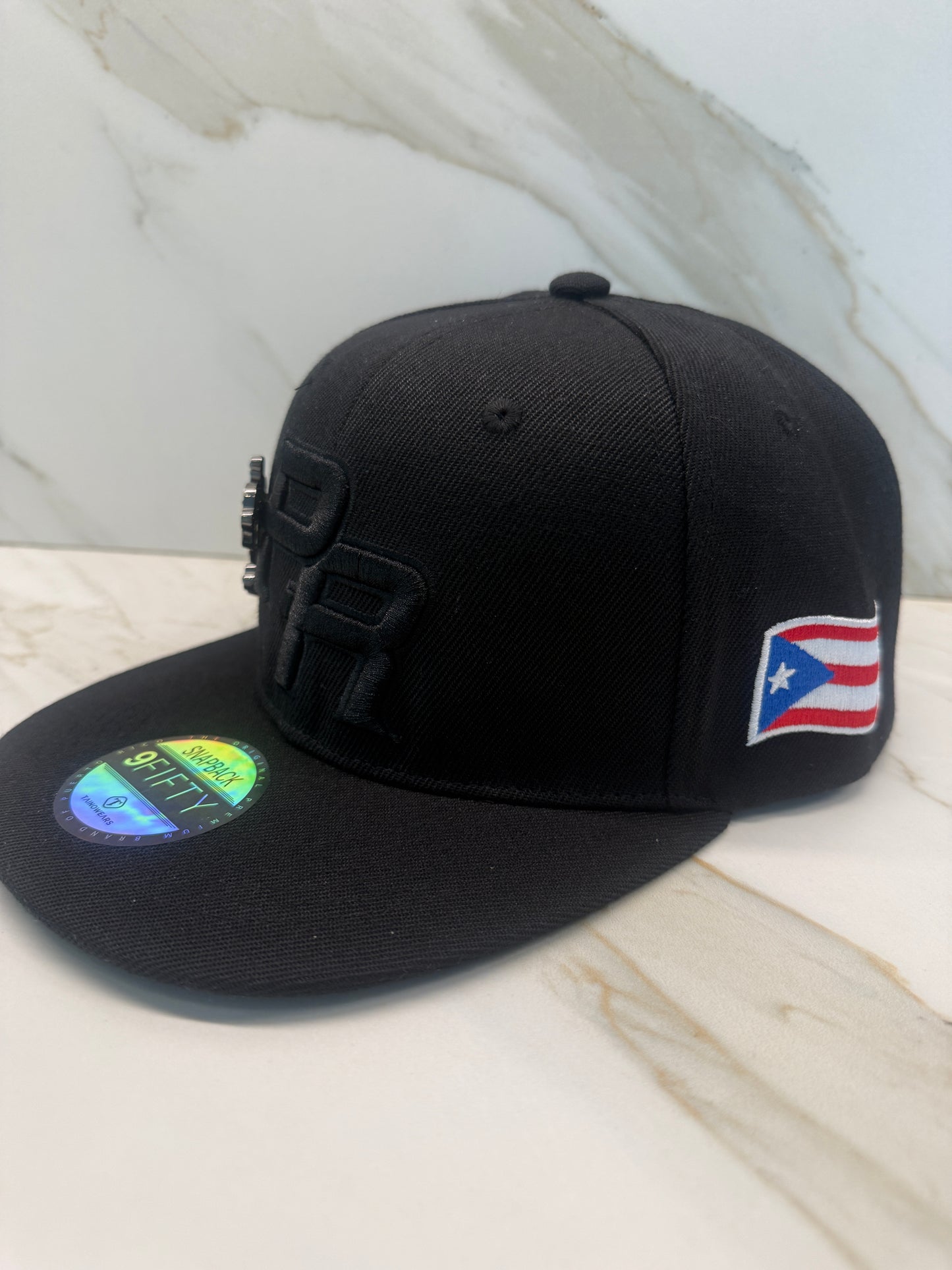 Puerto Rico Coqui Snapback Hat – Black Flat Brim Cap with Metal Stone Enamel Pin