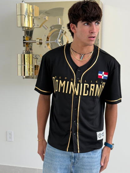 Dominican Republic Black Gold Embroidered Jersey Streetwear