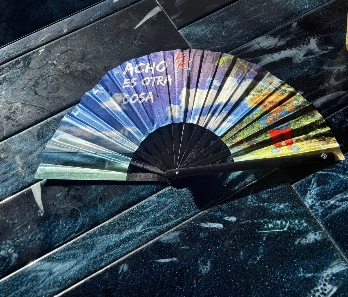 Puerto Rico Acho PR Es Otra Cosa Folding Fan – Large Bamboo Rib Clack Fan