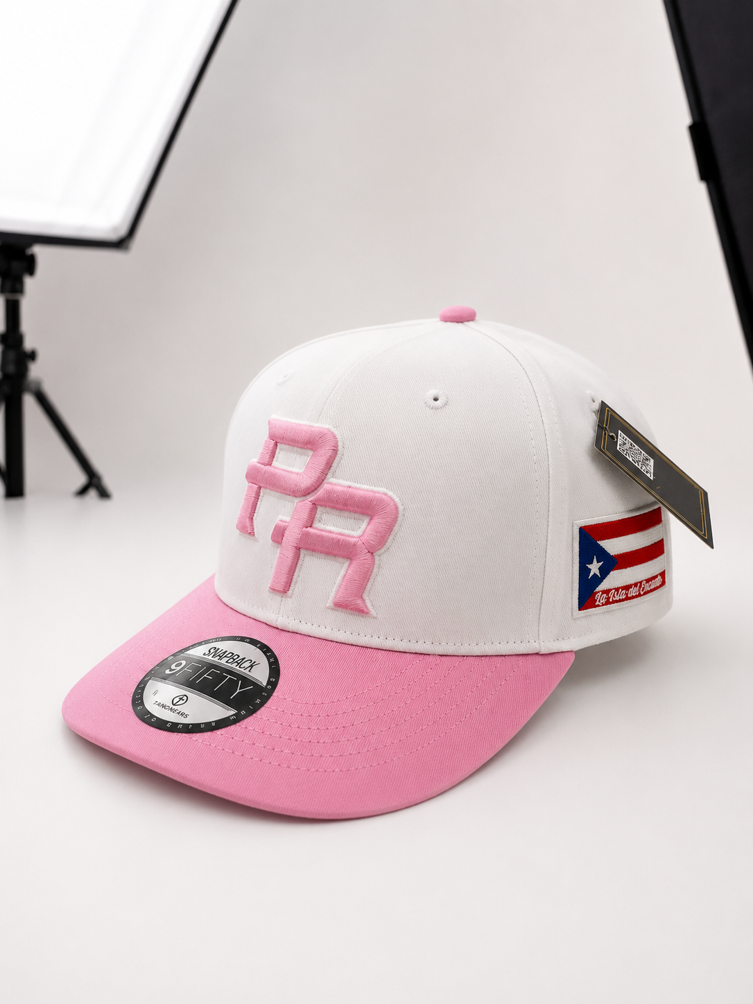 Puerto Rico PR Pink & White Snapback Cap – Embroidered Flat Brim Hat