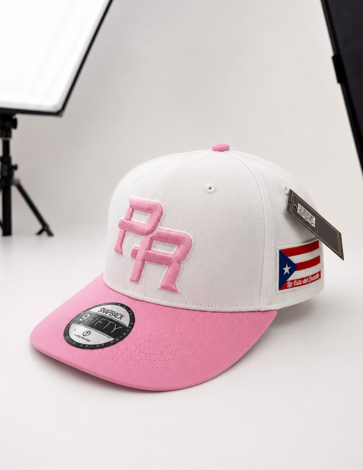 Puerto Rico PR Pink & White Snapback Cap – Embroidered Flat Brim Hat