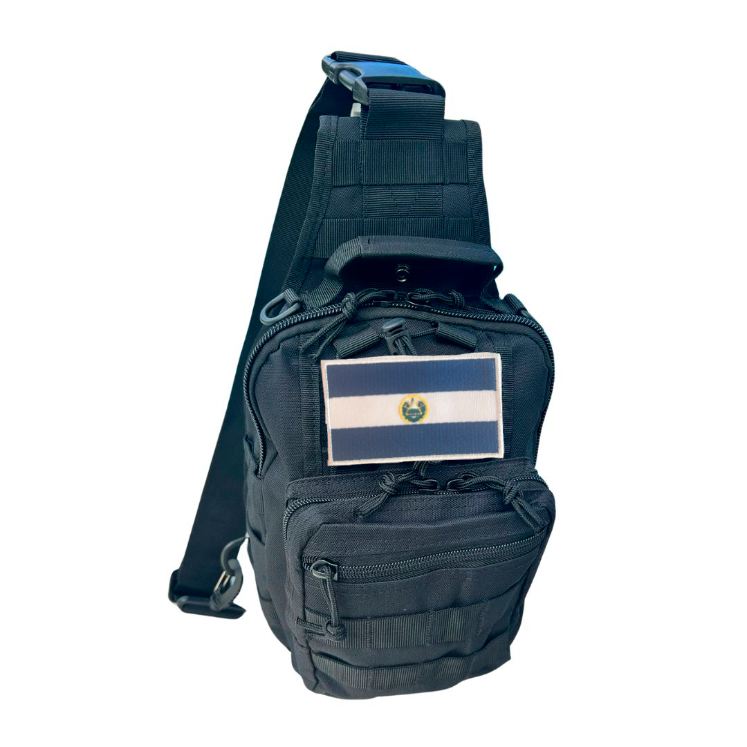 Tactical Sling Bag with Flag Patch – Black Water-Resistant Crossbody Chest Pack