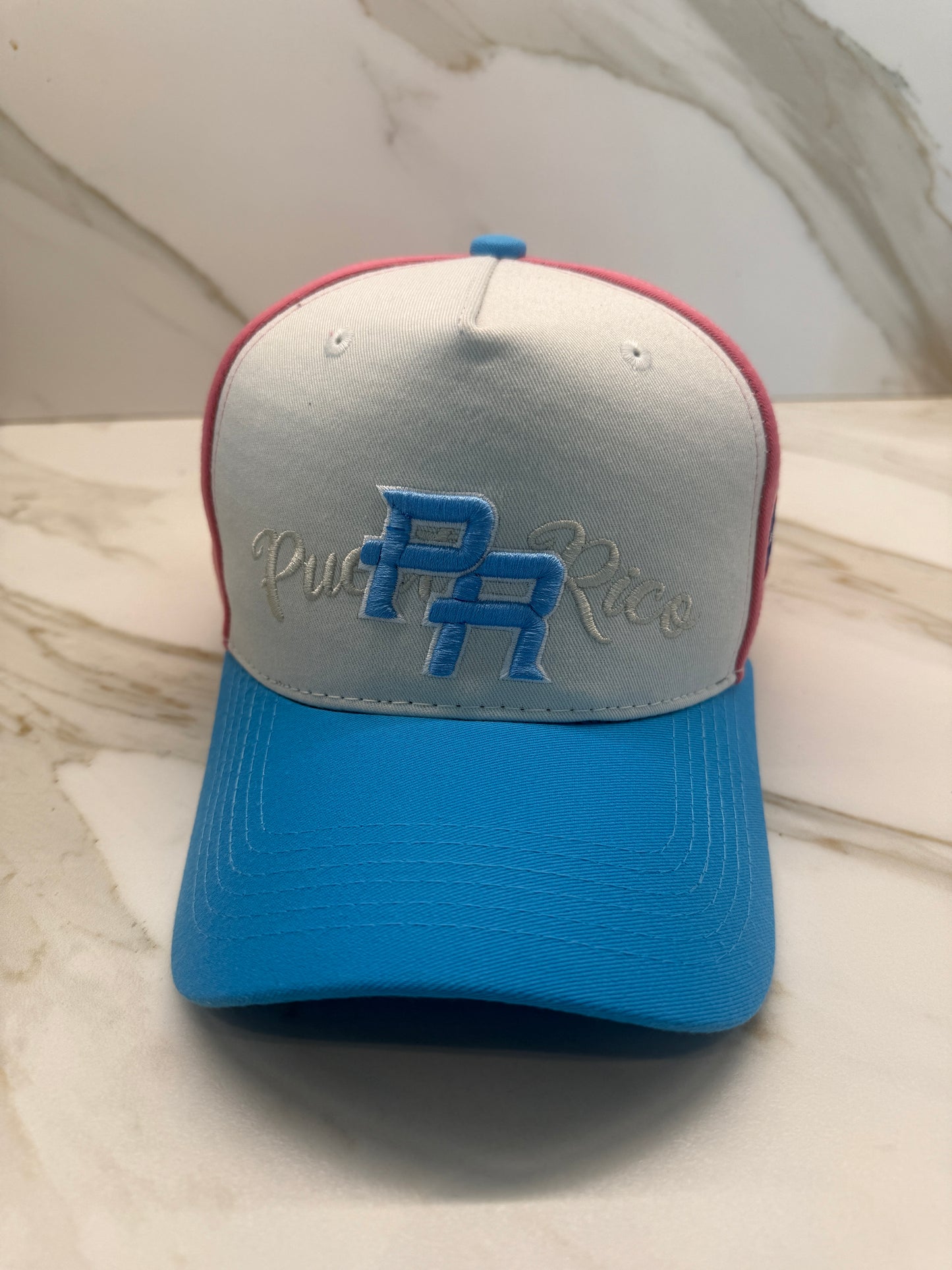 Puerto Rico Sorbet Snapback Cap – PR Logo 5 Panel Cotton Hat with Flag Patch & Curved Brim