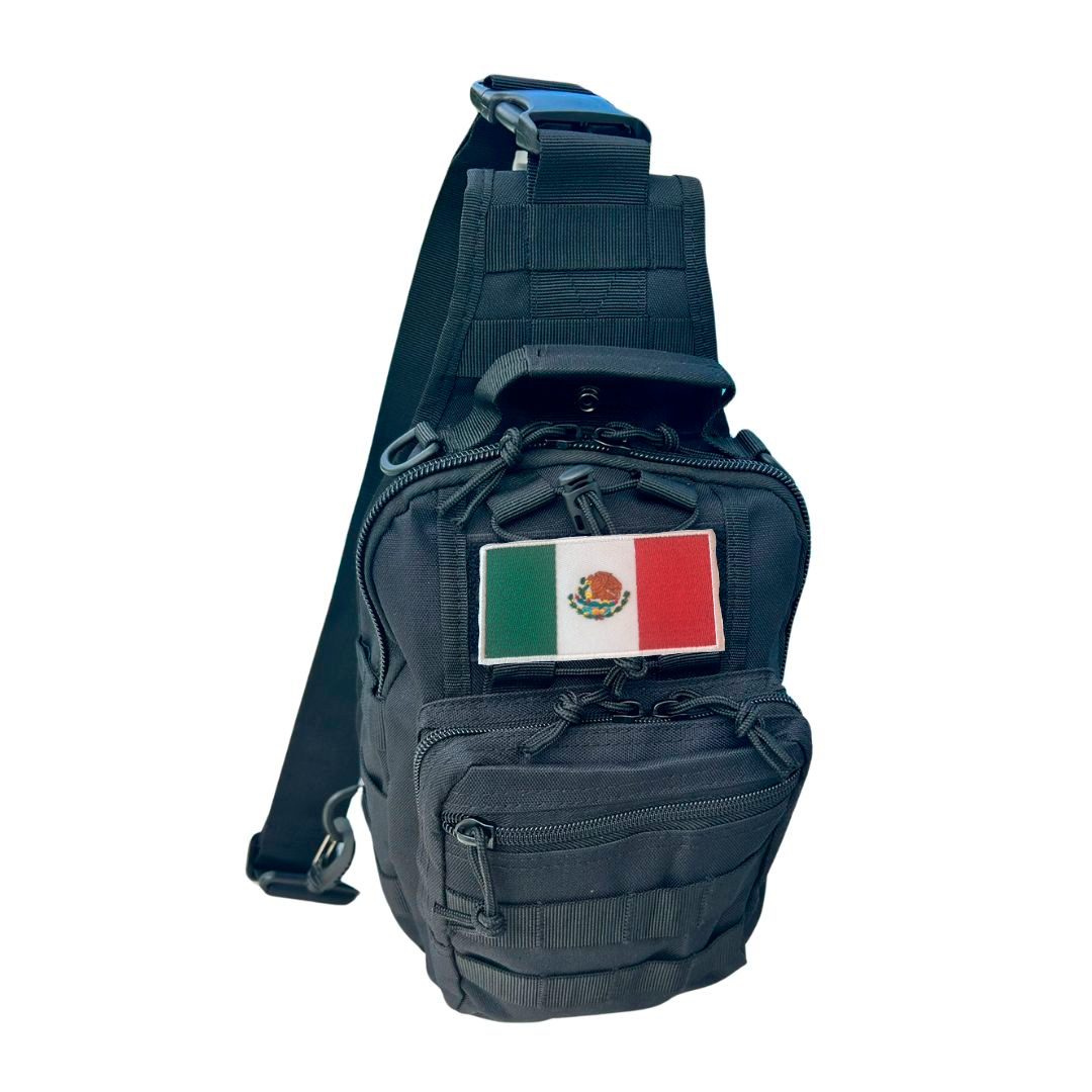 Tactical Sling Bag with Flag Patch – Black Water-Resistant Crossbody Chest Pack