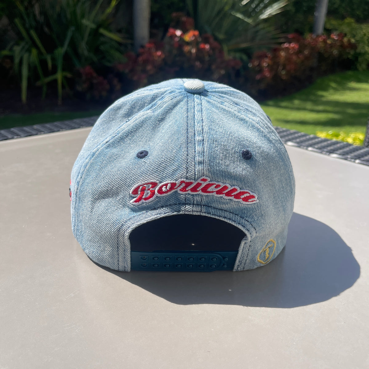 Puerto Rico Denim Flor Maga Hat - Embroidered Curved Brim Snapback Cap