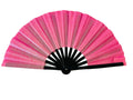 Pink glitter folding fan with black bamboo ribs