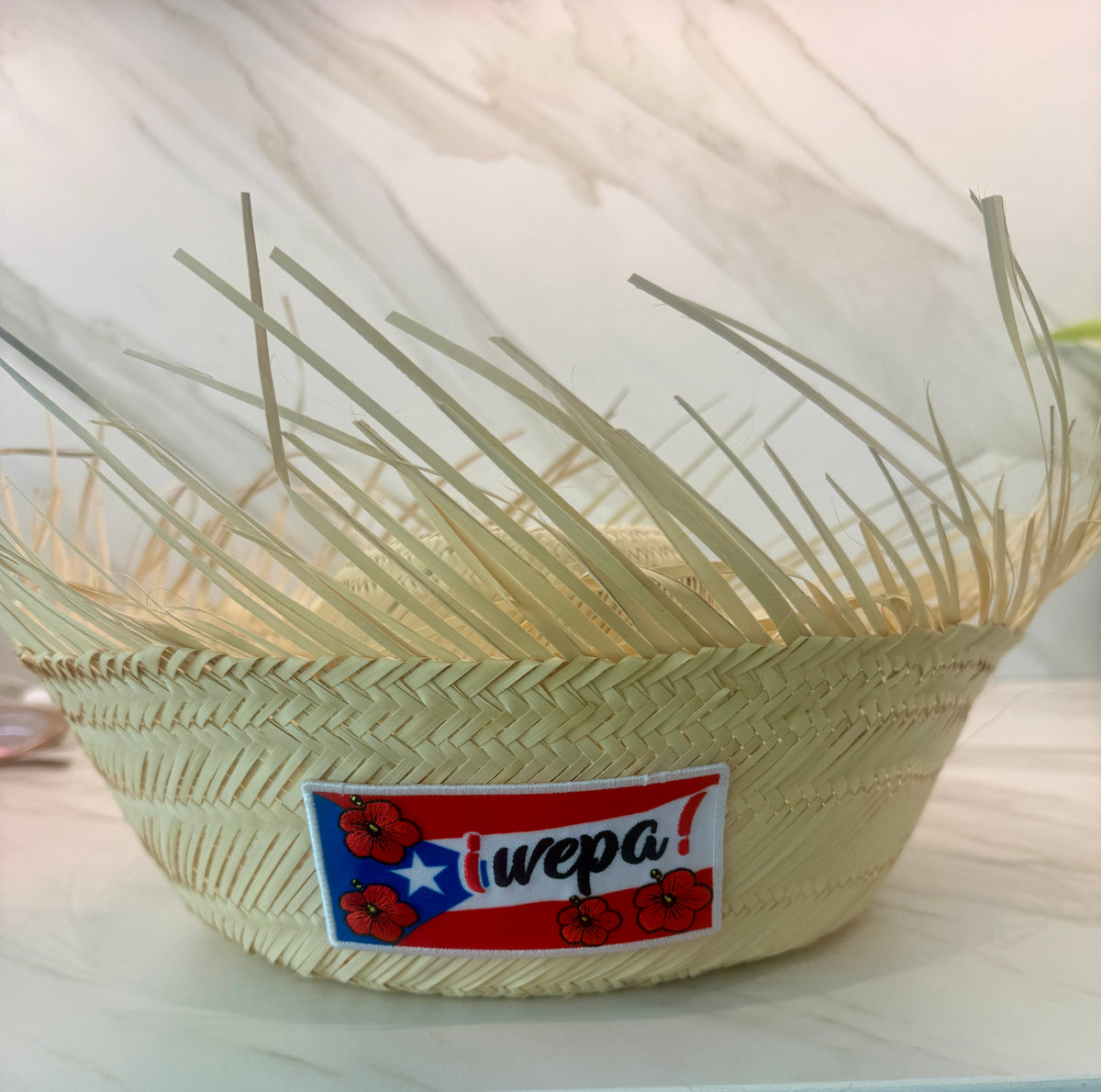 Wepa Puerto Rico Pava Straw Hat with Embroidered Flag Patch