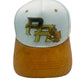 Golden Coquí PR Snapback Hat in off white and gold with metallic embroidery and velvet curved brim