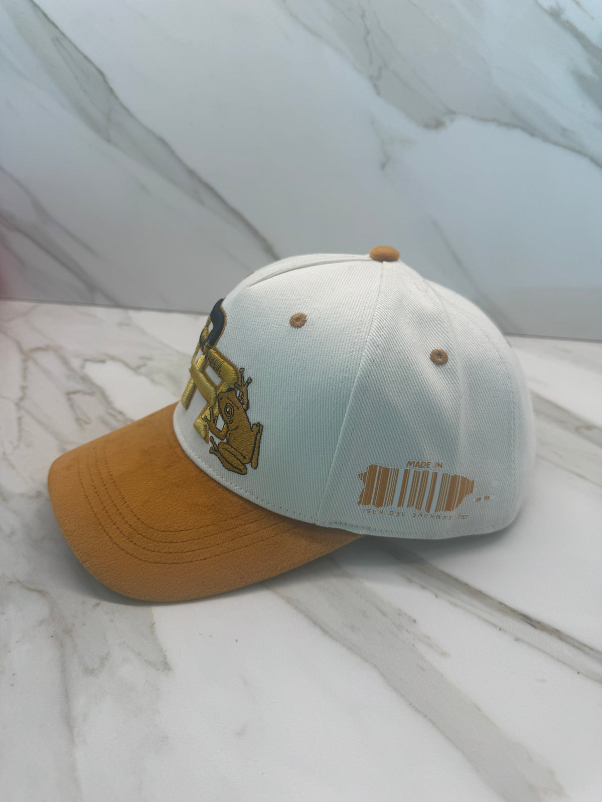 Premium Boricua curved brim cap with Puerto Rico flag patch and barcode island artwor
