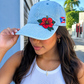 Puerto Rico Denim Flor Maga Hat - Embroidered Curved Brim Snapback Cap