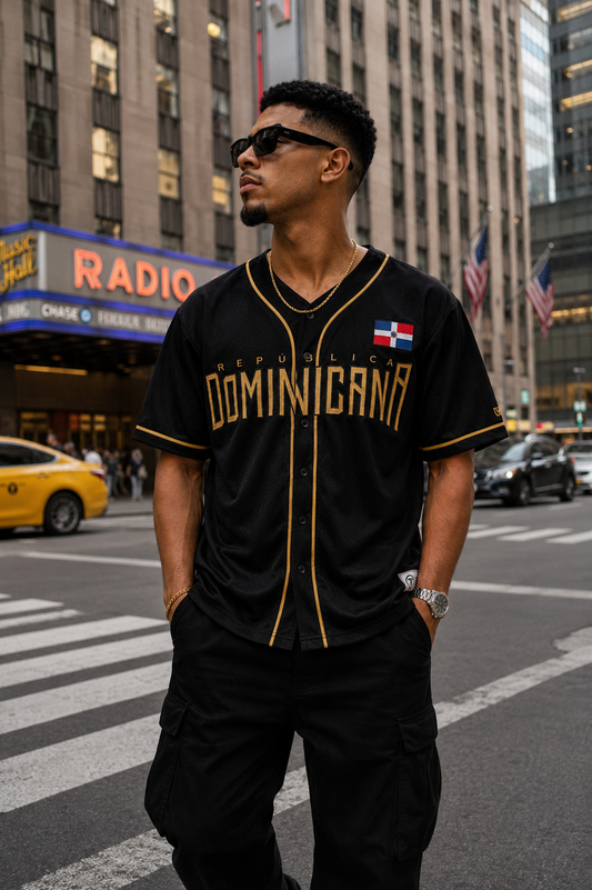 Dominican Republic Black Gold Embroidered Jersey Streetwear