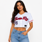 Puerto Rico 21 Coquí Pinstripe Women’s Embroidered Crop Jersey