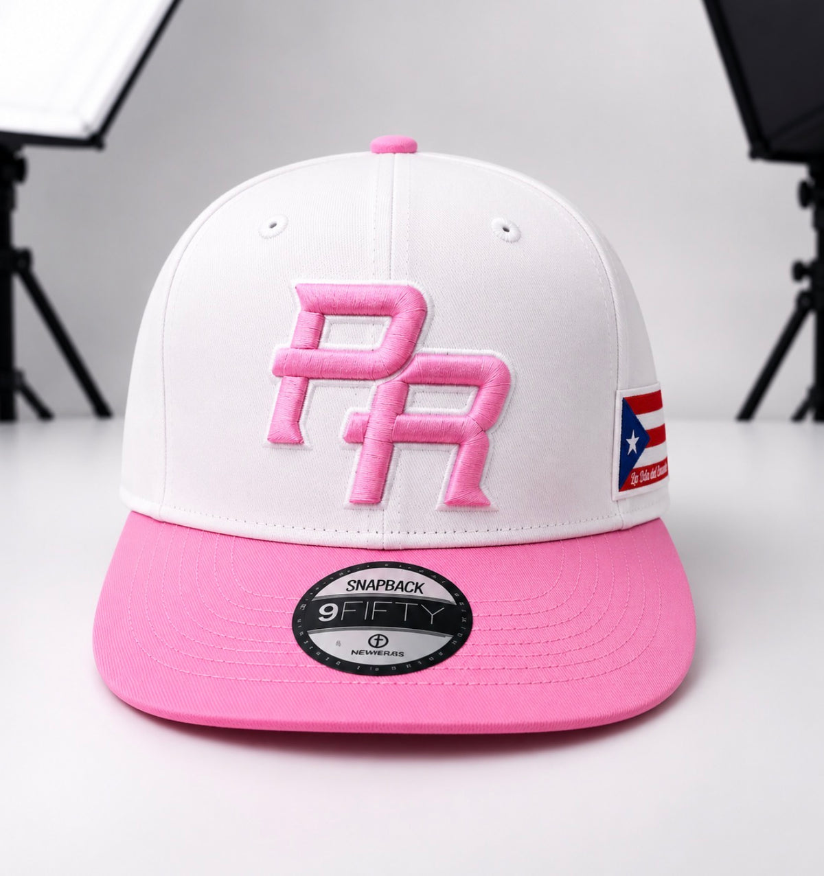 Puerto Rico PR Pink & White Snapback Cap – Embroidered Flat Brim Hat