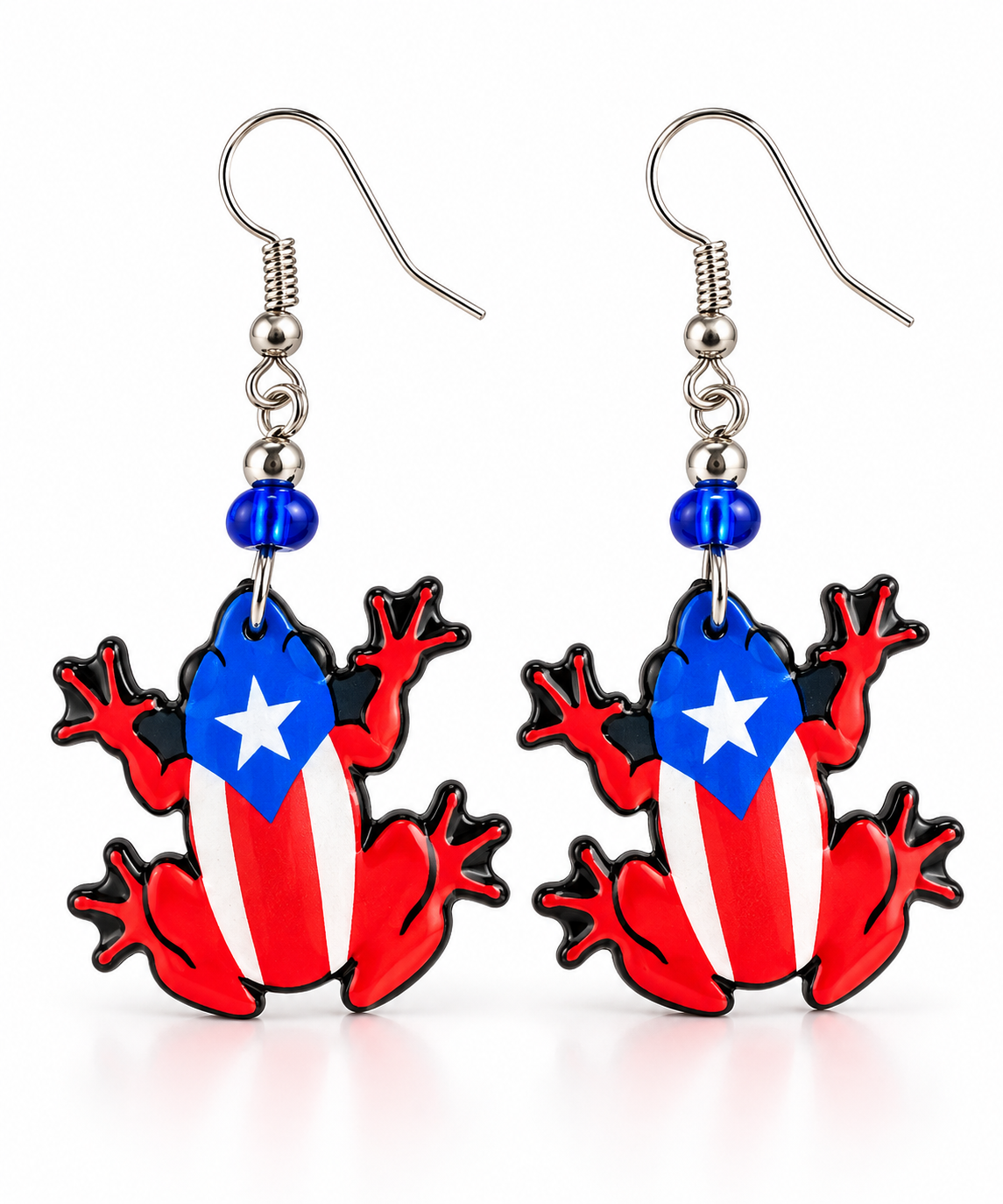 Puerto Rico Coquí Earrings – Handmade Boricua Flag Dangle Earrings
