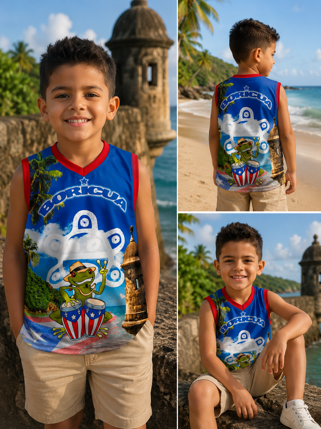 Boricua Coquí Kids Performance Jersey | Puerto Rico Sleeveless Graphic Shirt