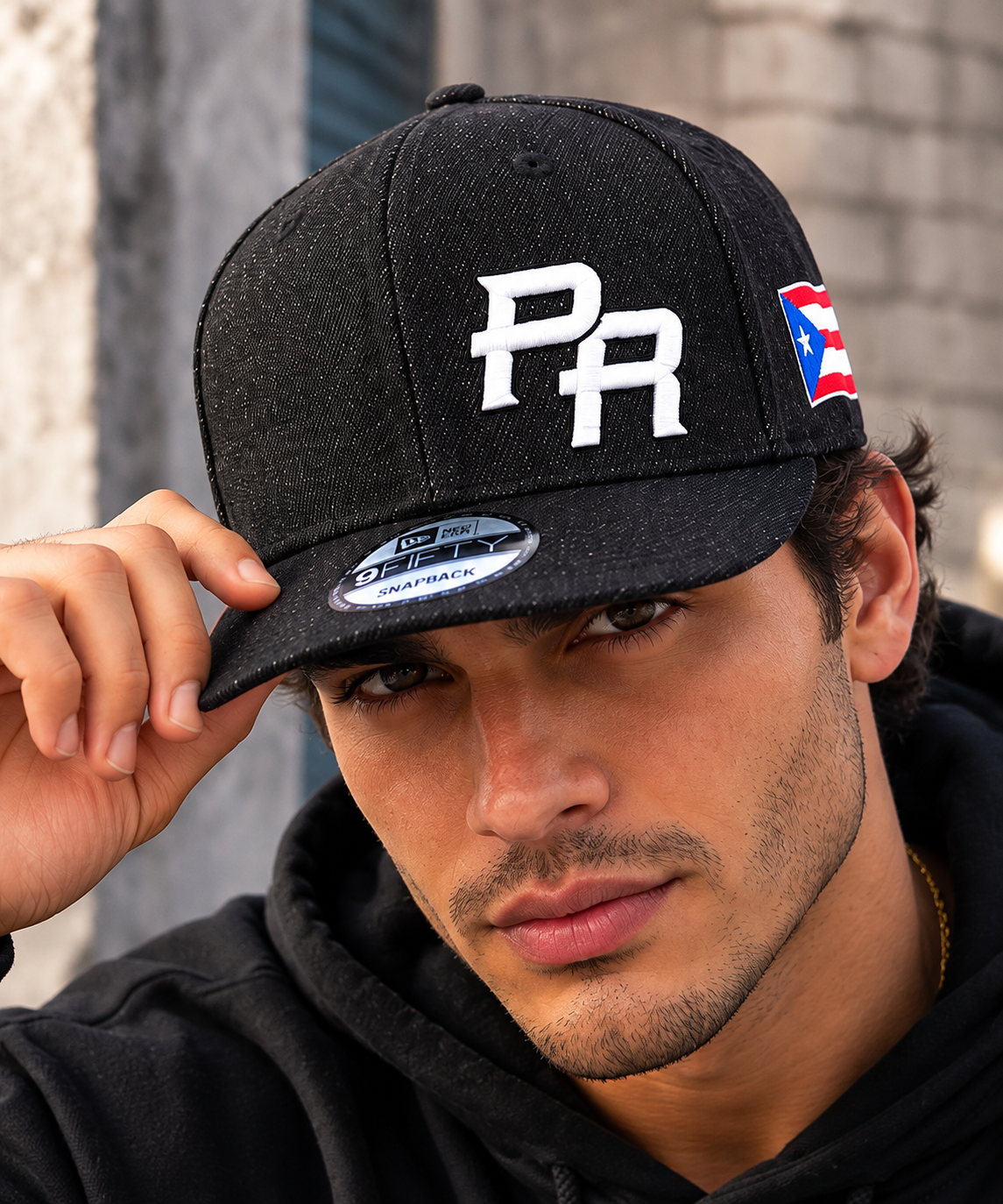 Puerto Rico Denim Black– Curved Brim, Embroidered PR & Flag