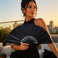 Black Glitter Folding Fan – Bamboo Clack Hand Fan
