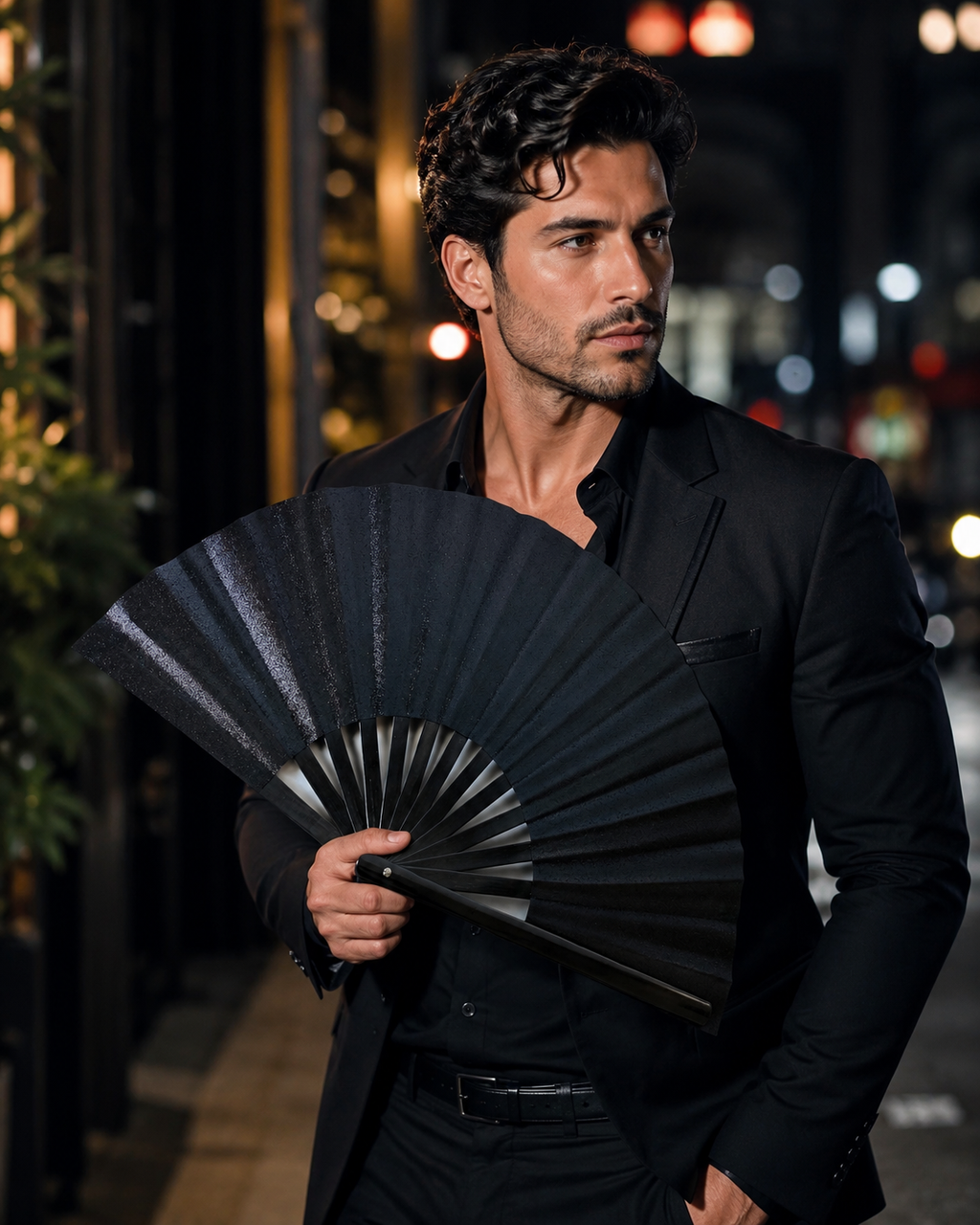 Black Glitter Folding Fan – Bamboo Clack Hand Fan