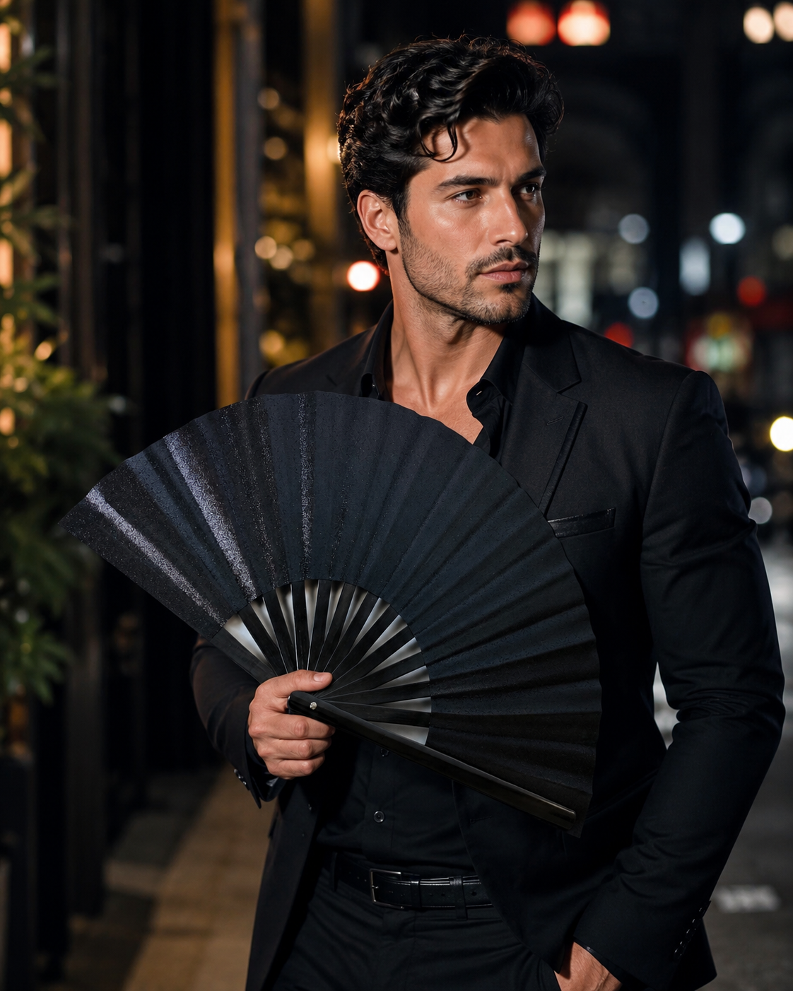 Black Glitter Folding Fan – Bamboo Clack Hand Fan