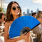 Blue Glitter Bamboo Folding Fan