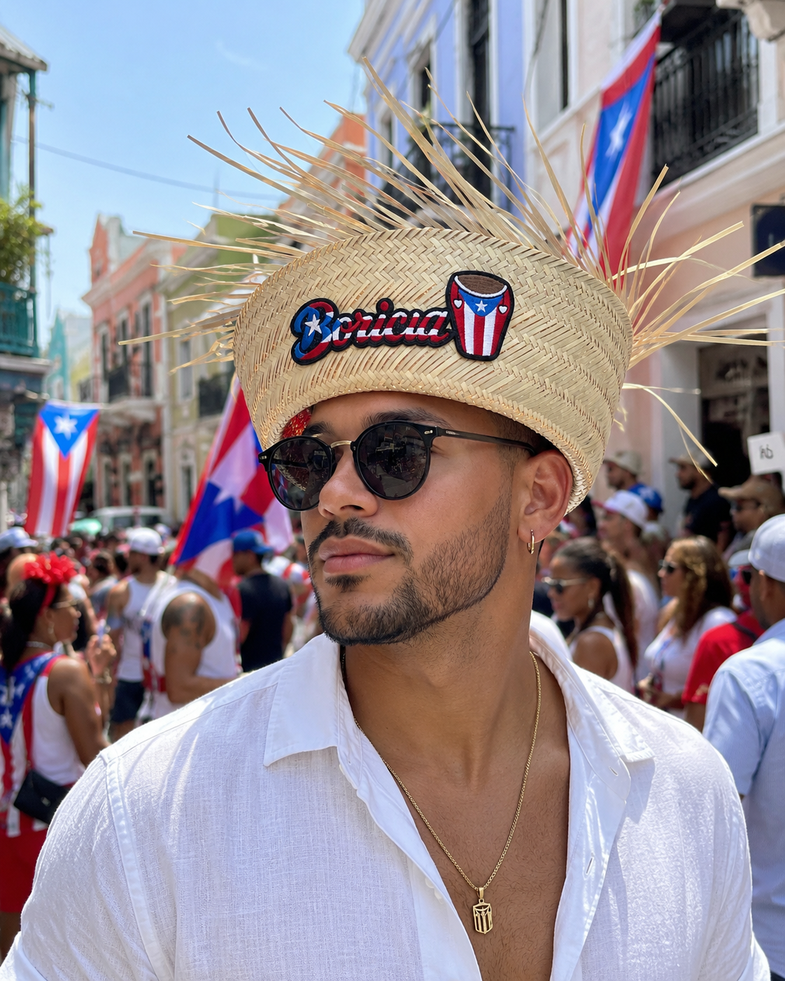 Boricua Pava Straw Hat with 5D Embroidered Puerto Rico Patch