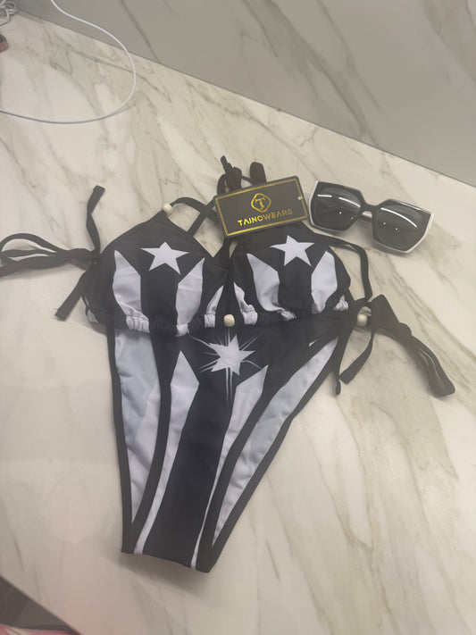 PUERTO RICO BLACK FLAG Women’s 2 Piece Bikini – Bright Summer Swimsuit Set, 100% Lycra