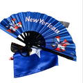 NewYorican Puerto Rico blue folding fan with black bamboo ribs